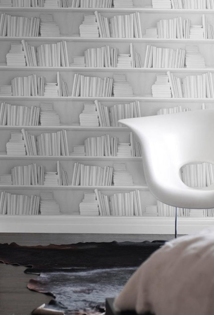 Whitebookshelfandchairmineheart